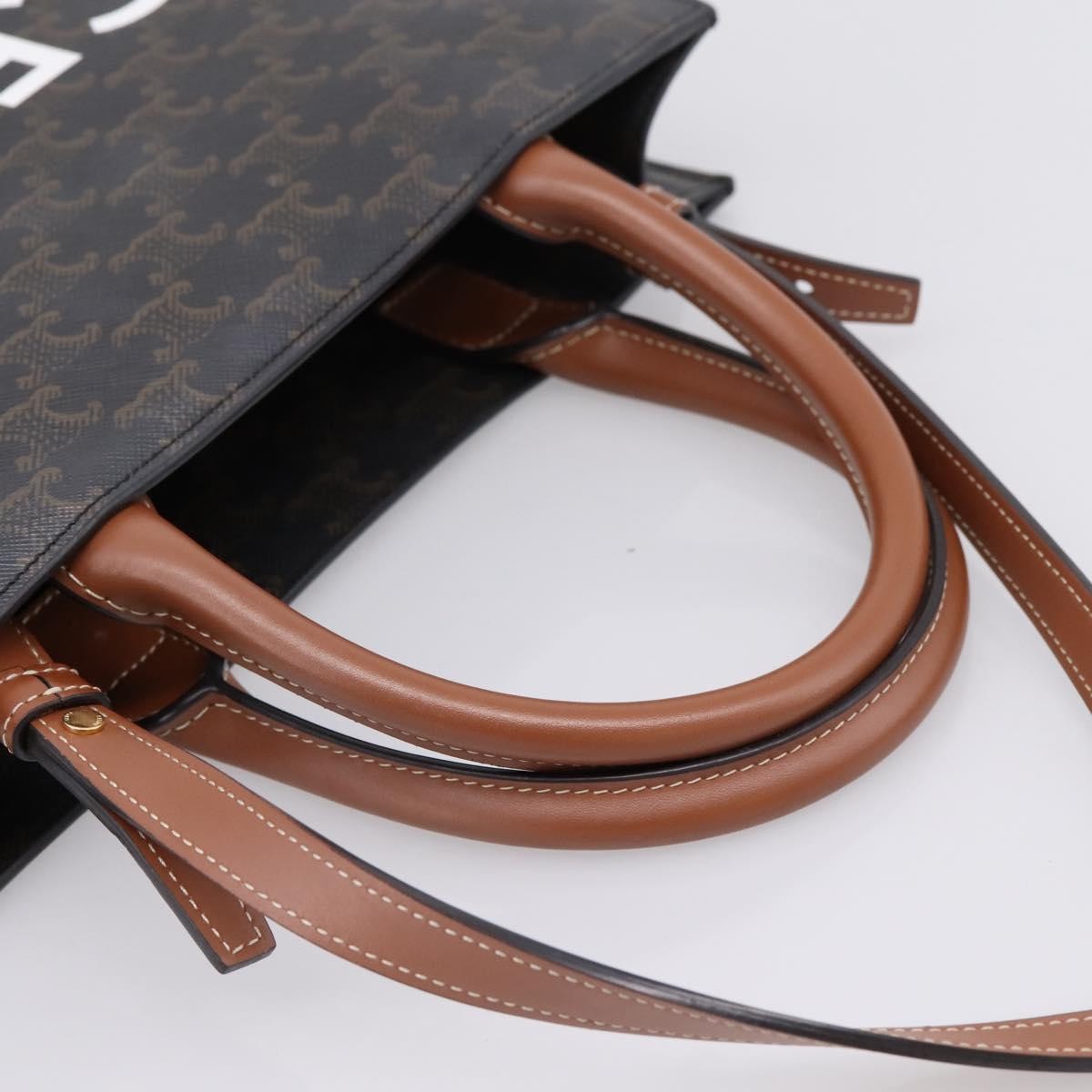Celine Vertical Cabas Tote Triomphe Coated Canvas Brown Canvas Tote Bag Bag (Pre-Owned)