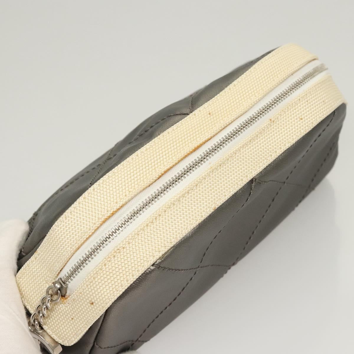 Chanel Vintage Clutch Leather Gray Leather Clutche & Pouche Bag (Pre-Owned)