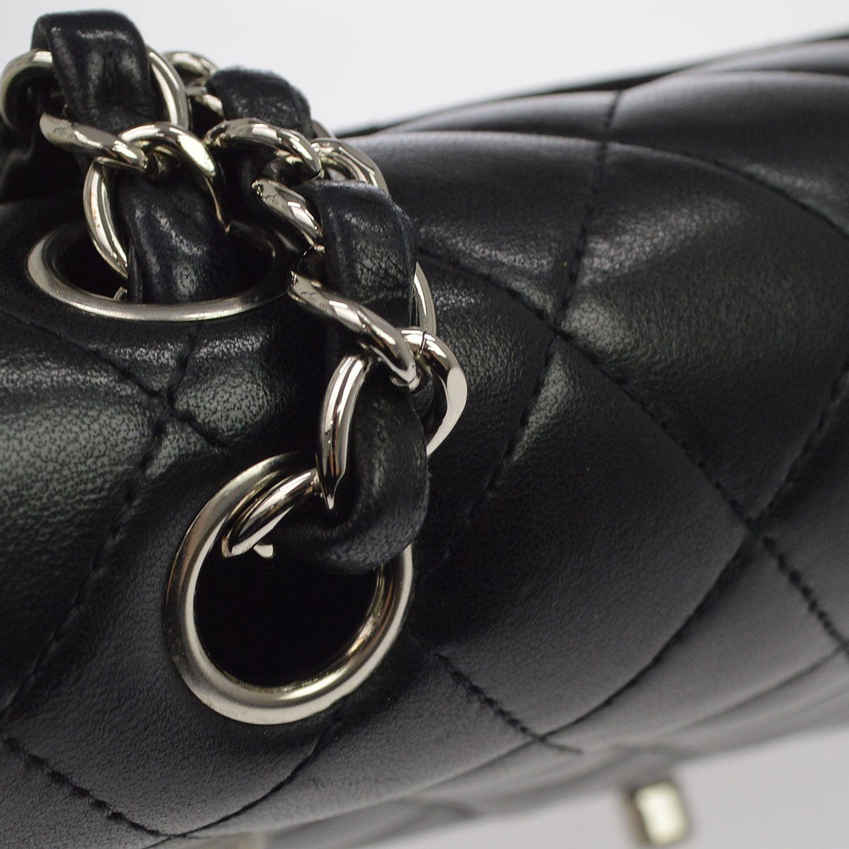 Chanel Classic Timeless Double Flap Quilted Lambskin Black Leather Handbag (Pre-Owned)