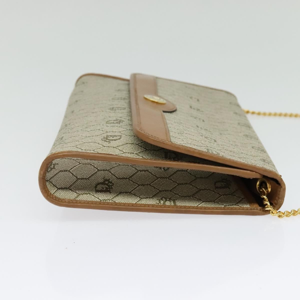 Christian Dior Vintage Honeycomb Chain Canvas Beige Canvas Bag (Pre-Owned)
