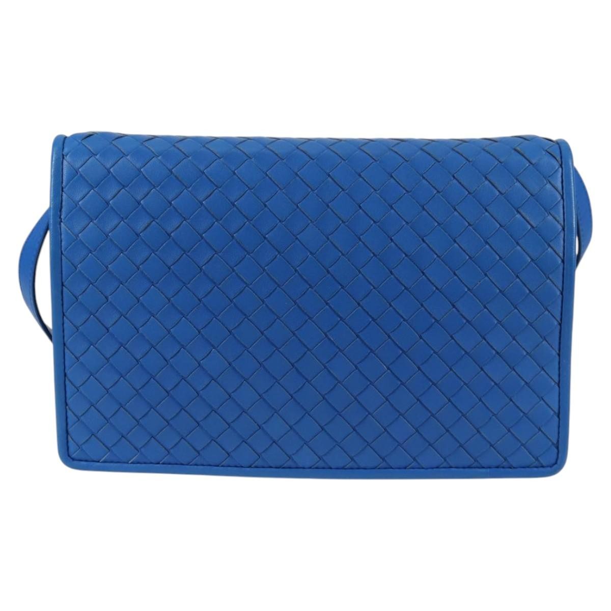 Bottega Veneta Double Compartment Flap Intrecciato Nappa Blue Leather Shoulder Bag Bag (Pre-Owned)