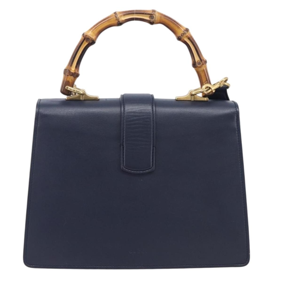 Gucci Dionysus Bamboo Top Handle Leather Navy Leather Handbag (Pre-Owned)