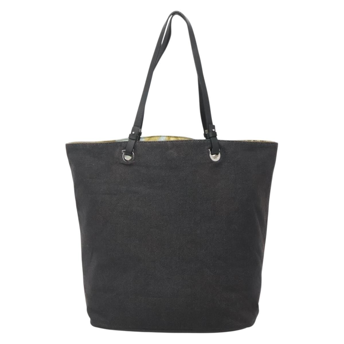 Salvatore Ferragamo Gancini Tote Canvas Black Canvas Tote Bag Bag (Pre-Owned)