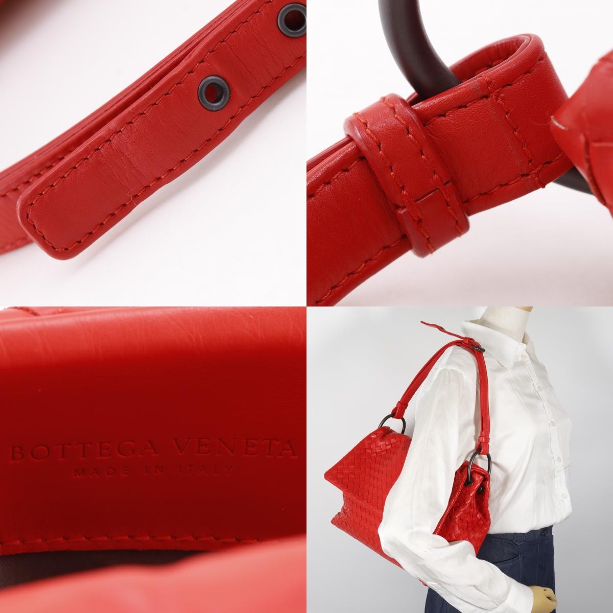 Bottega Veneta Intrecciato Shoulder Leather Red Calfskin Shoulder Bag Bag (Pre-Owned)