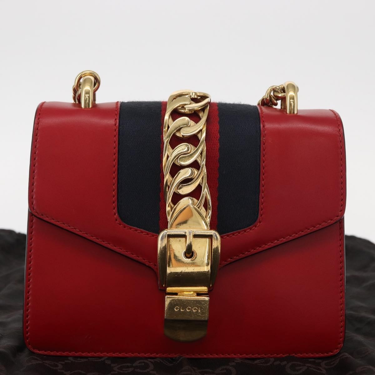 Gucci Sylvie Chain Leather Red Leather Shoulder Bag Bag (Pre-Owned)