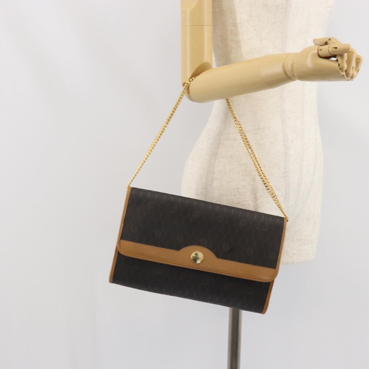 Christian Dior Vintage Honeycomb Chain Canvas Black Canvas Shoulder Bag Bag (Pre-Owned)