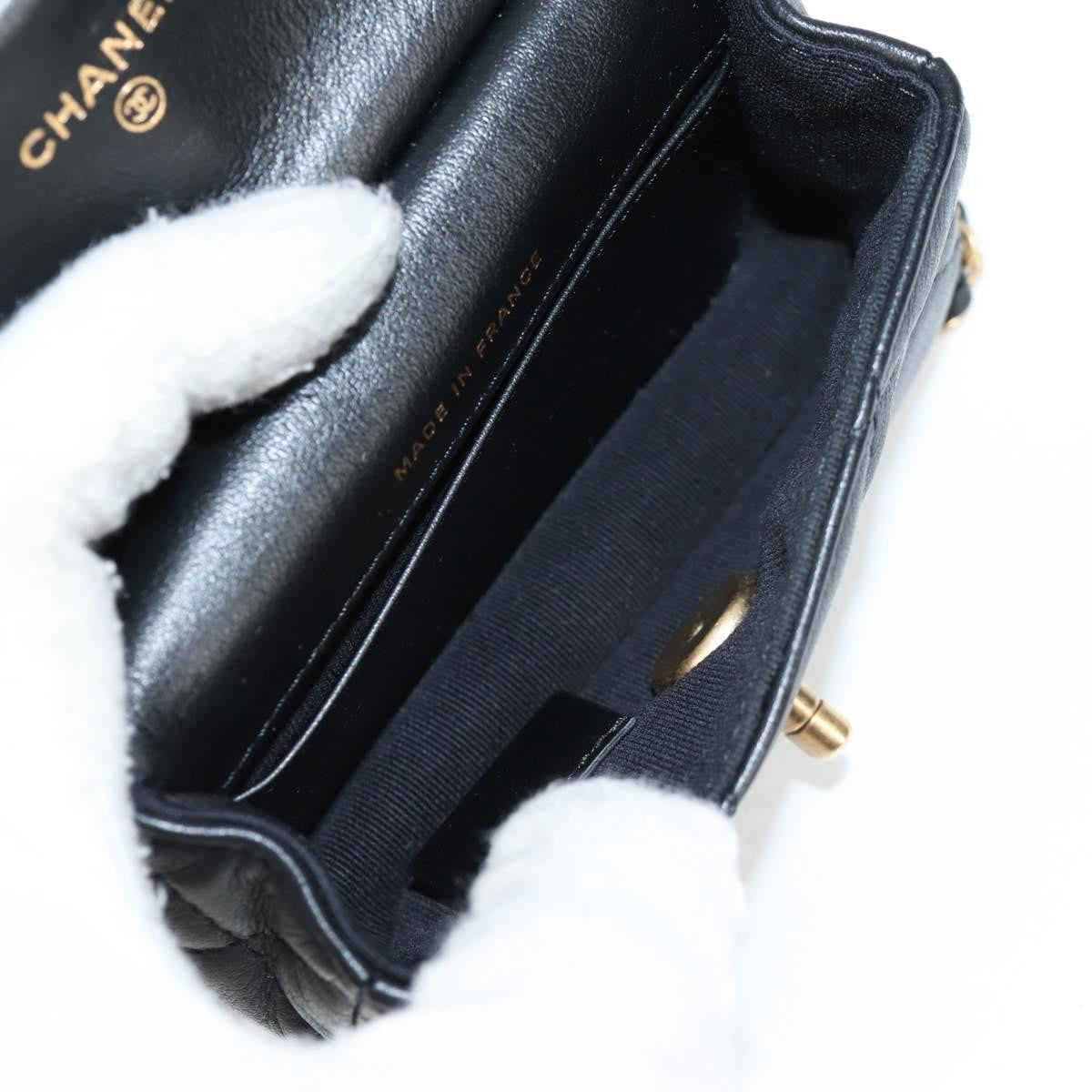 Chanel Lady Handle Flap Card Holder On Chain Quilted Calfskin Black Leather Bag (Pre-Owned)