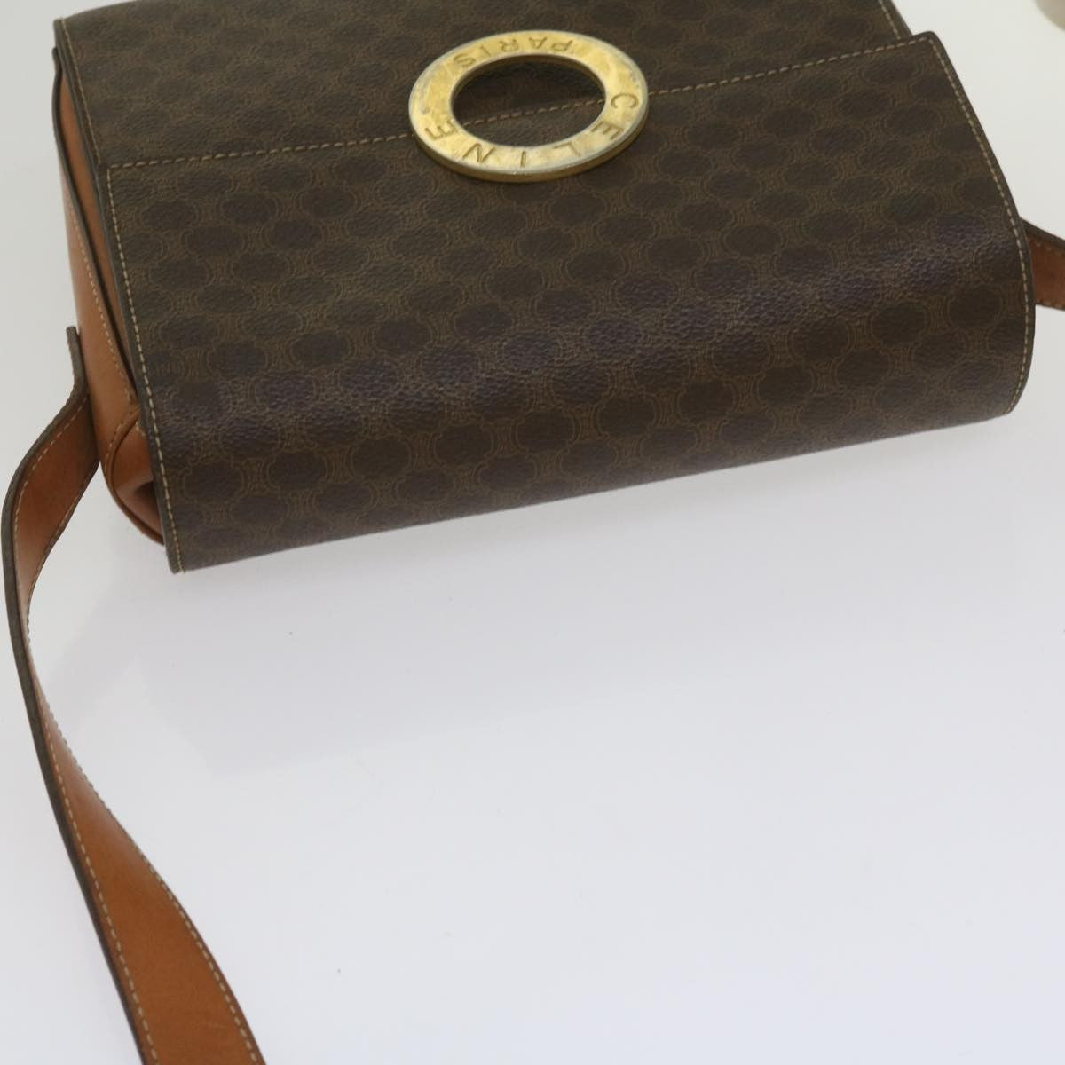 Celine Vintage Macadam Circle Logo Canvas And Leather Brown Canvas Shoulder Bag Bag (Pre-Owned)