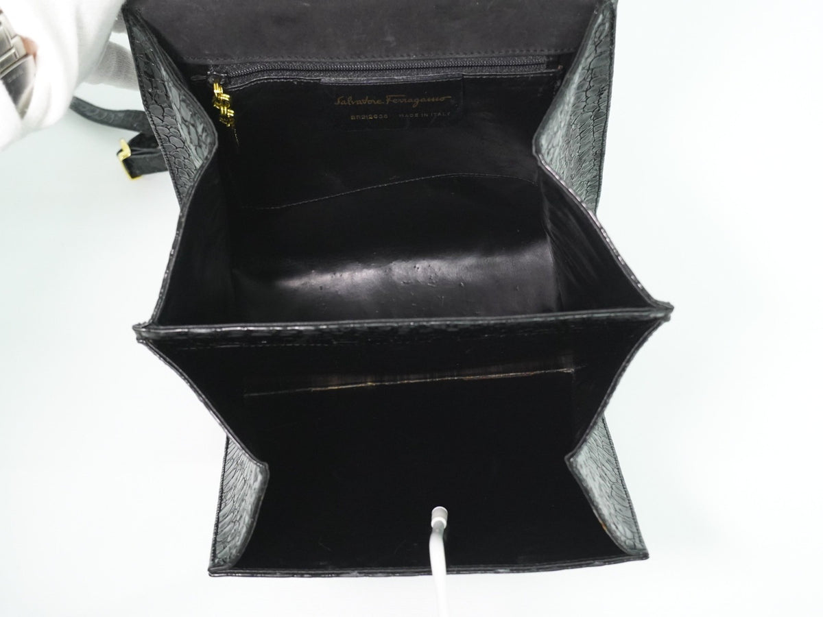 Salvatore Ferragamo Vintage Top Handle Leather Black Patent_Leather Handbag (Pre-Owned)