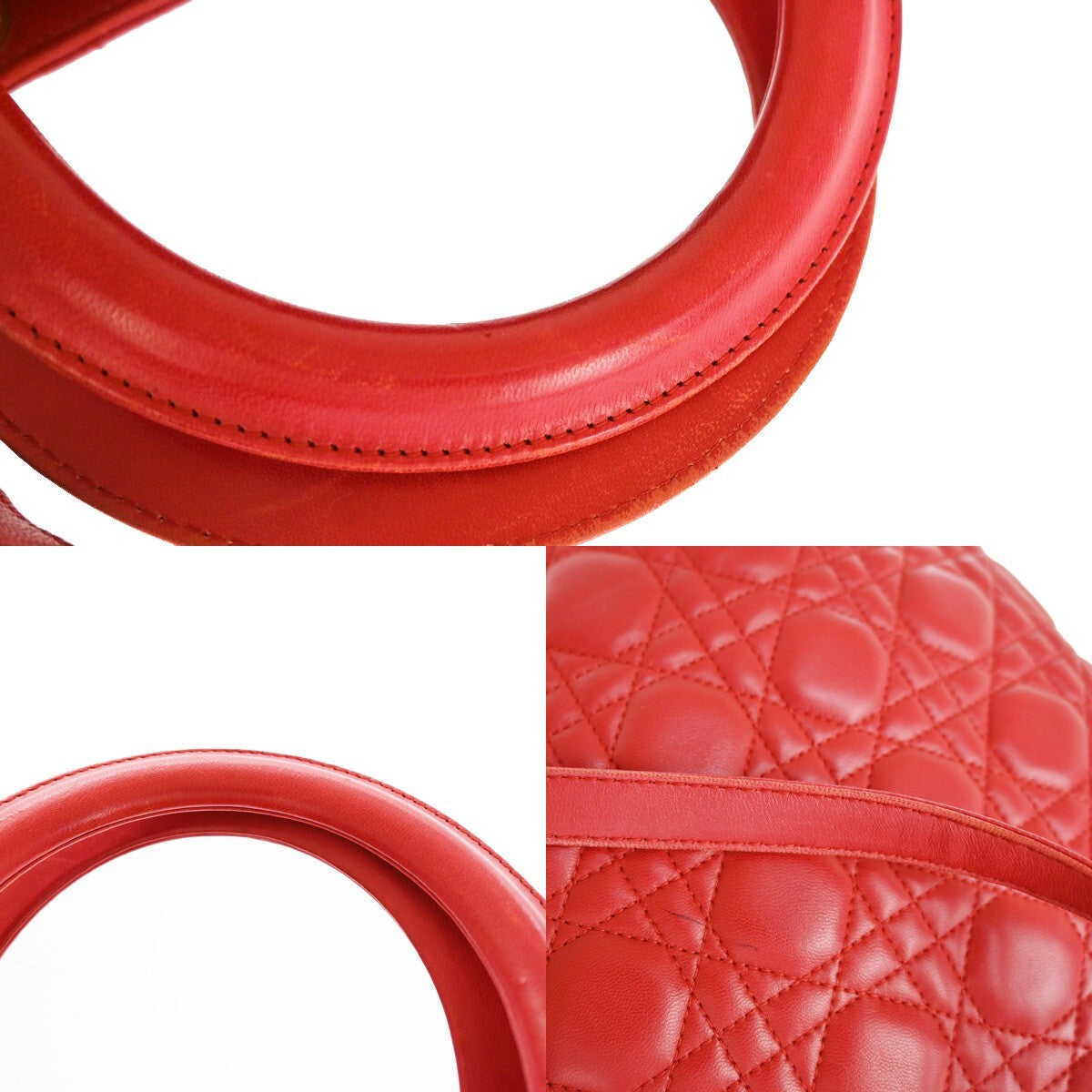 Christian Dior Vintage Lady Dior Cannage Quilt Lambskin Red Leather Bag (Pre-Owned)