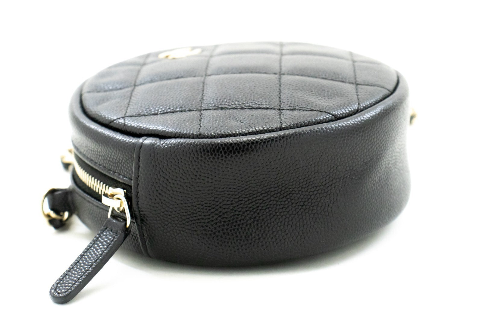 Chanel Round Compartment Clutch With Chain Quilted Caviar Leather Black Calfskin Clutche & Pouche Bag (Pre-Owned)
