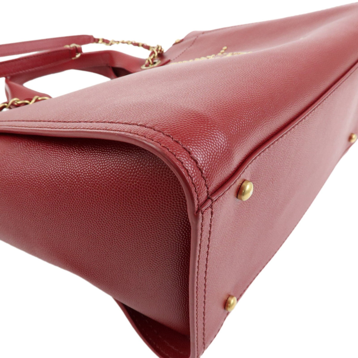 Chanel Deauville Studded Caviar Burgundy Leather Tote Bag Bag (Pre-Owned)