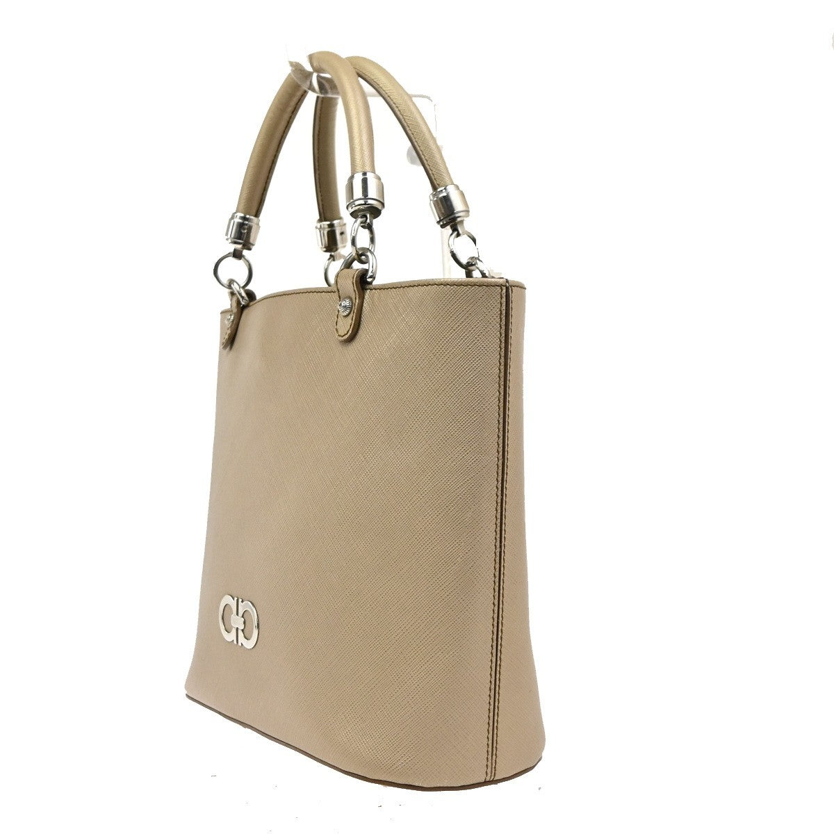 Salvatore Ferragamo Gancini Leather Beige Leather Handbag (Pre-Owned)