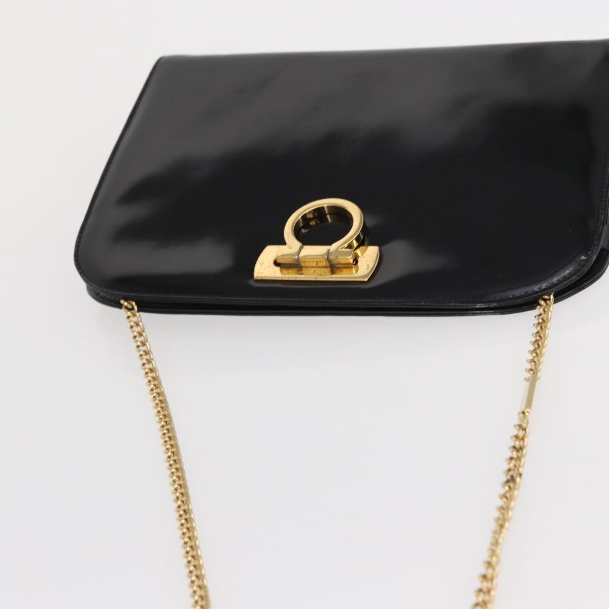 Salvatore Ferragamo Vintage Gancini Chain Patent Leather Black Patent_Leather Shoulder Bag Bag (Pre-Owned)