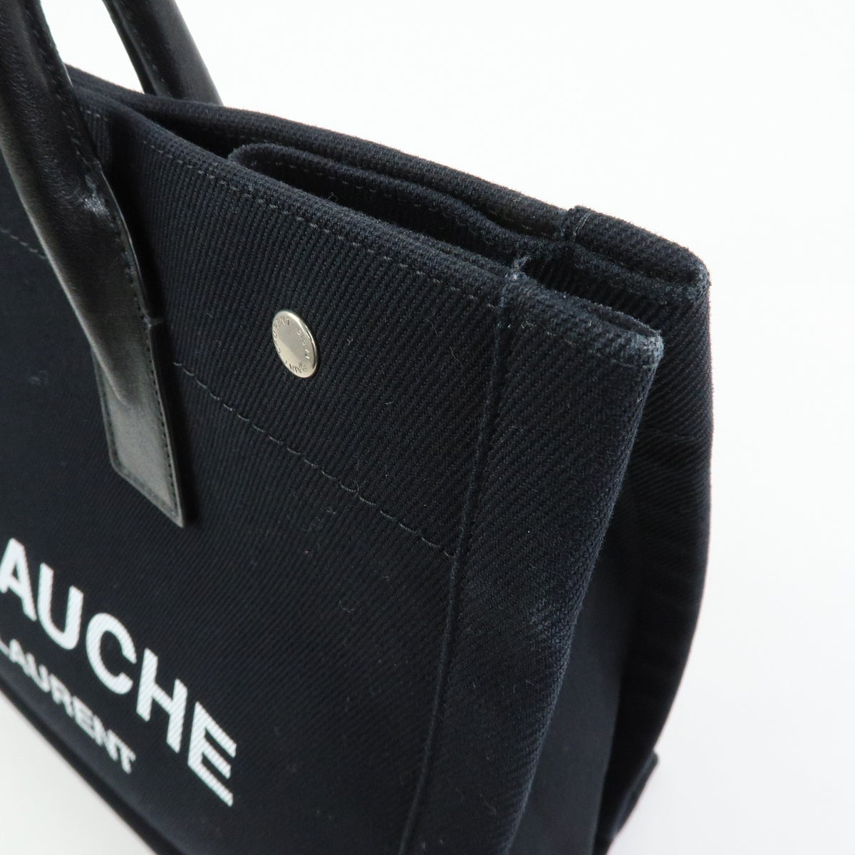 Saint Laurent Rive Gauche Shopper Canvas Black Canvas Tote Bag Bag (Pre-Owned)