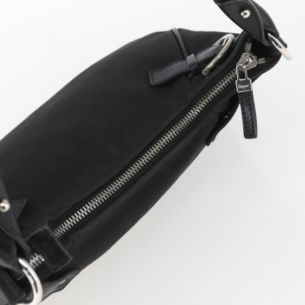 Salvatore Ferragamo Vintage Gancini Hobo Leather Black Canvas Shoulder Bag Bag (Pre-Owned)