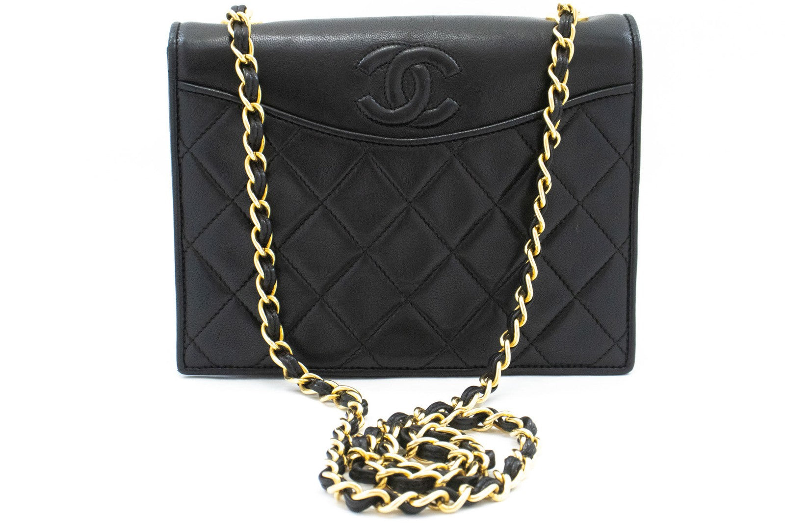 Chanel Vintage Curve Cc Flap Quilted Lambskin Black Leather Shoulder Bag Bag (Pre-Owned)