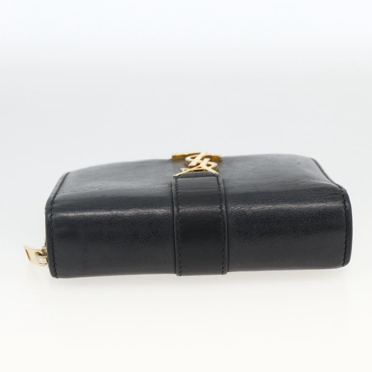 Saint Laurent Classic Monogram Ysl Line Zip Around Leather Black Leather Wallets Accessory (Pre-Owned)