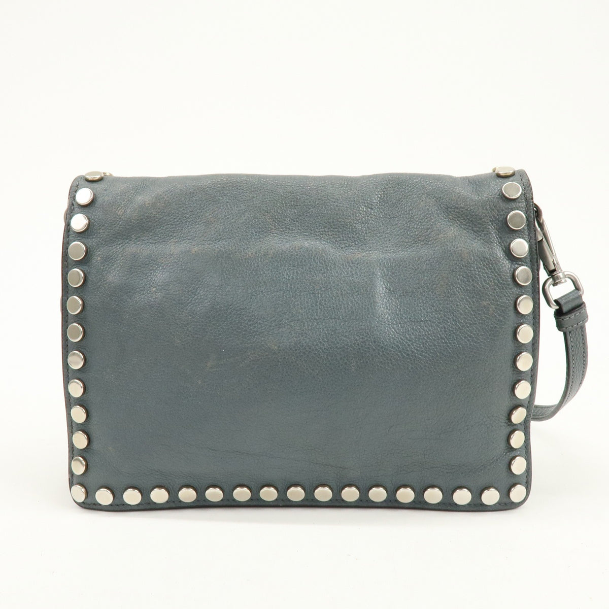Prada Etiquette Flap Studded Tessuto Gray Leather Handbag (Pre-Owned)