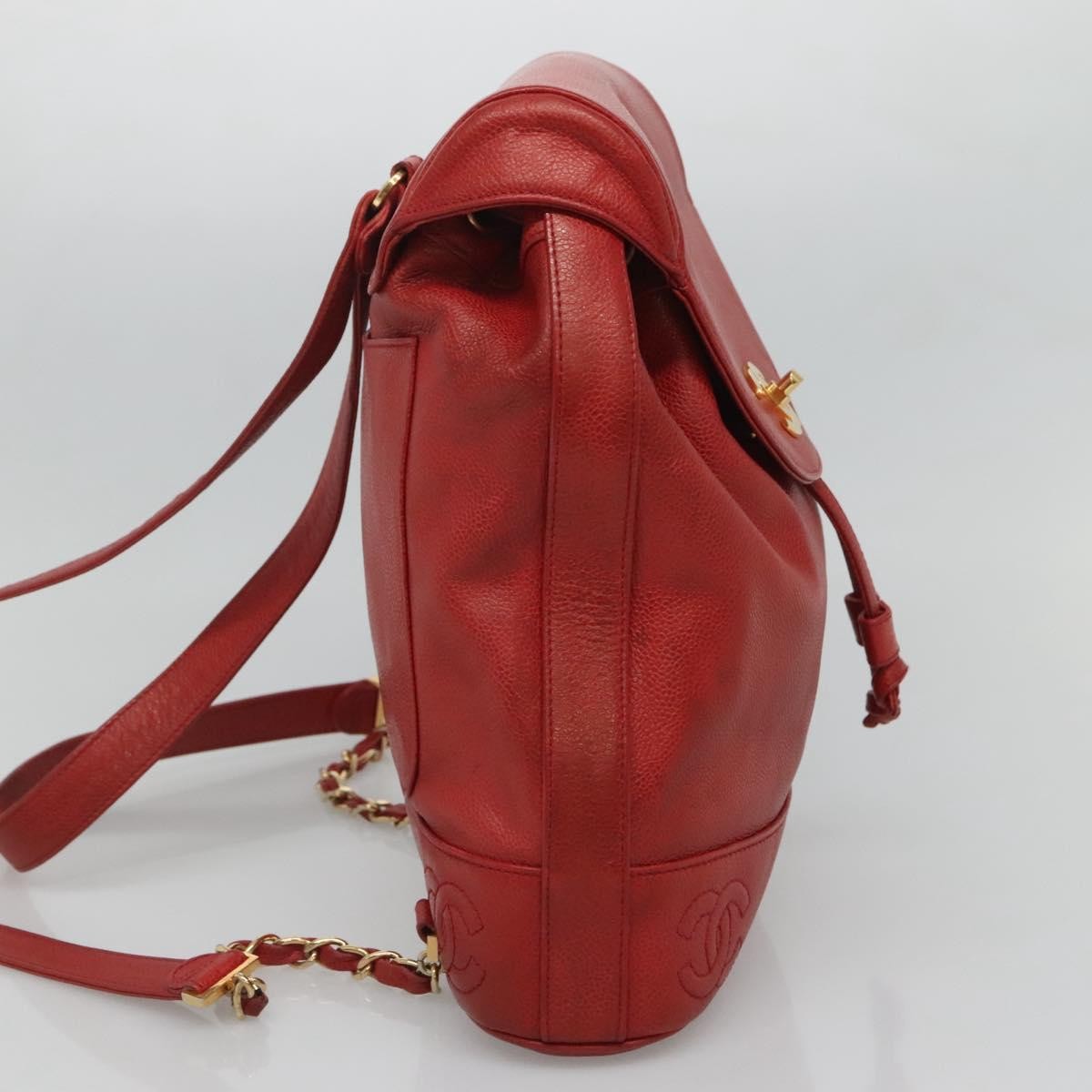Chanel Vintage Caviar Red Leather Backpack Bag (Pre-Owned)