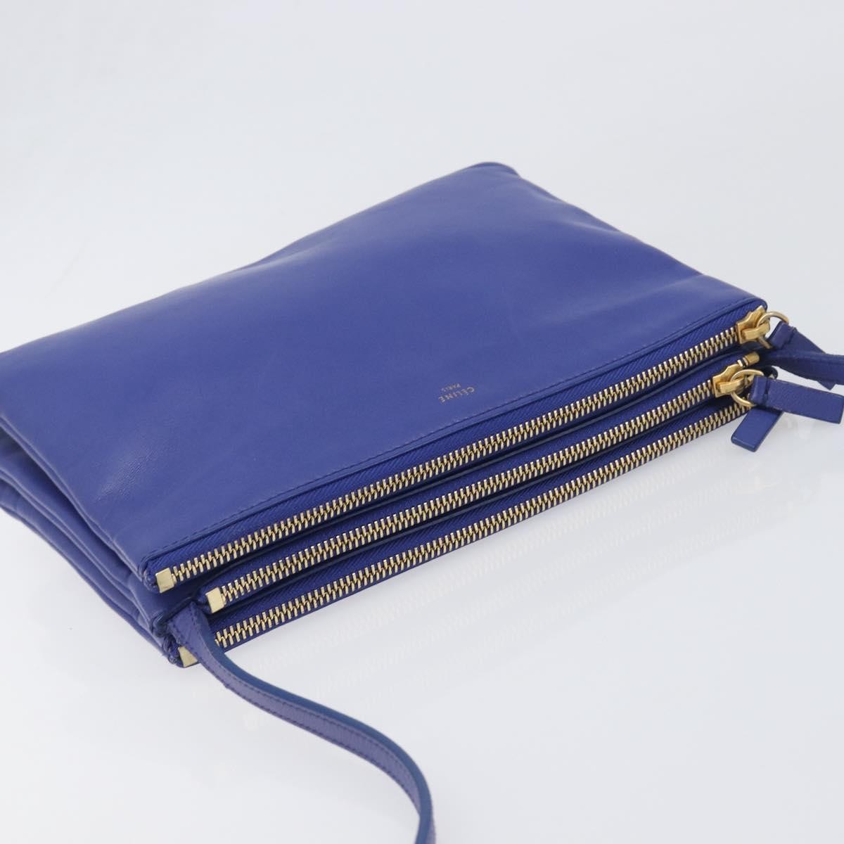 Celine Trio Leather Blue Leather Shoulder Bag Bag (Pre-Owned)
