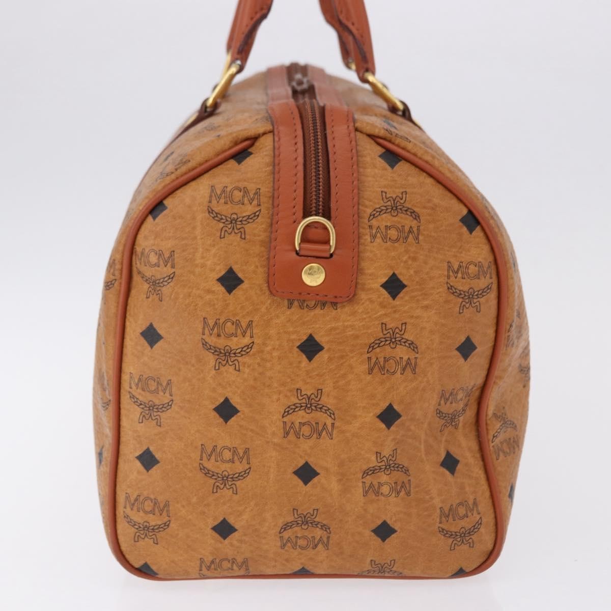 MCM Vicetos Logogram Boston Brown Leather Travel Bag Bag (Pre-Owned)