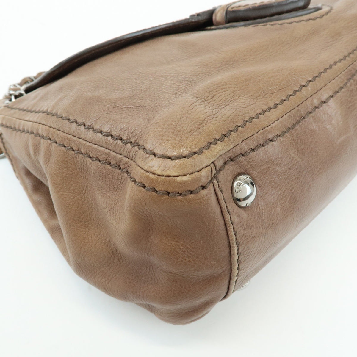 Prada Chain Flap Leather Brown Leather Shoulder Bag Bag (Pre-Owned)