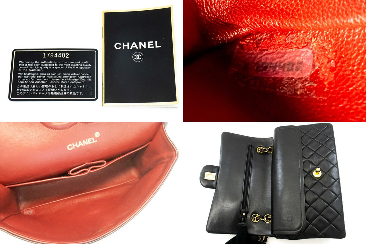 Chanel Classic Timeless Double Flap Quilted Lambskin Black Leather Handbag (Pre-Owned)