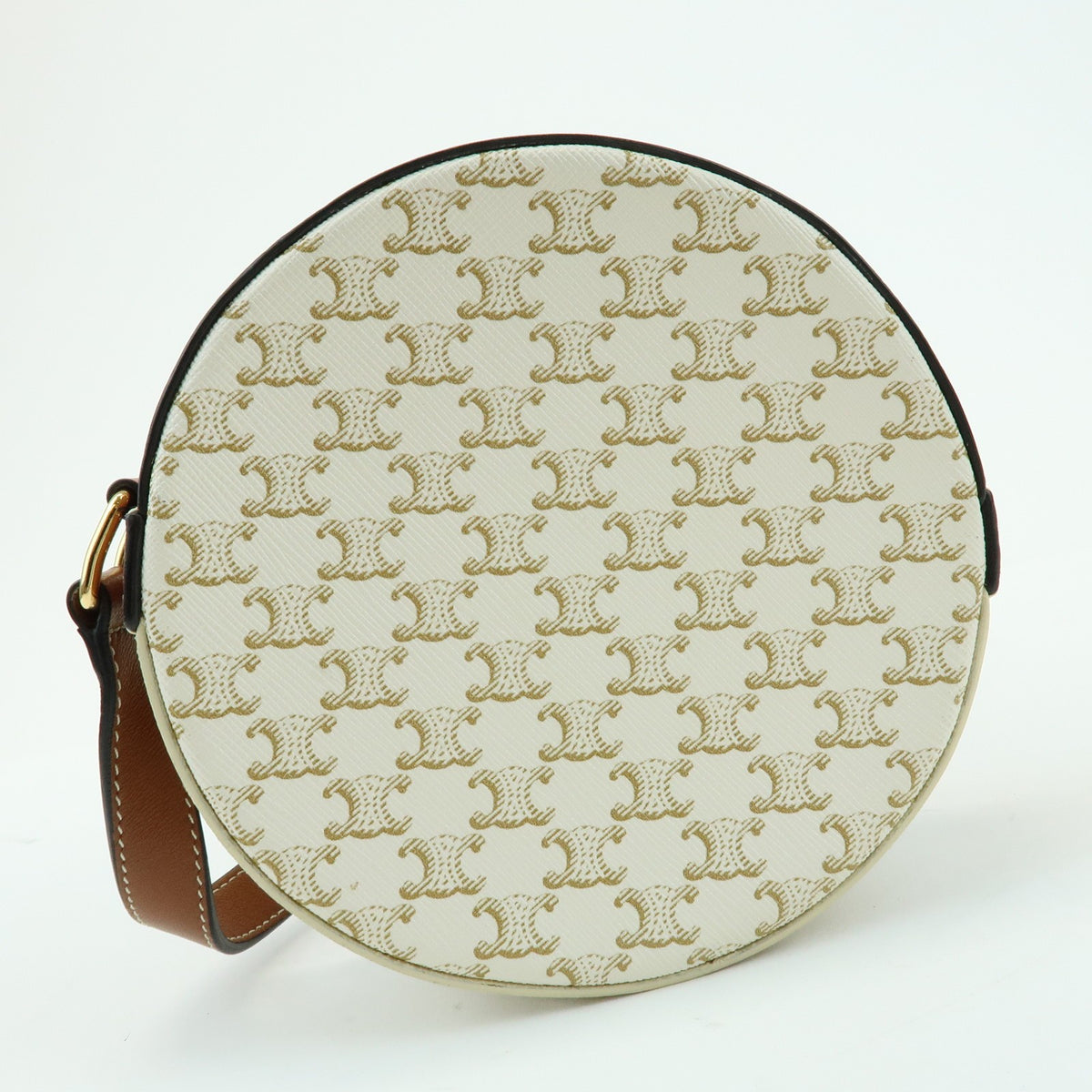 Celine Round Purse On Strap Triomphe Coated Canvas Beige Canvas Crossbody Bag Bag (Pre-Owned)