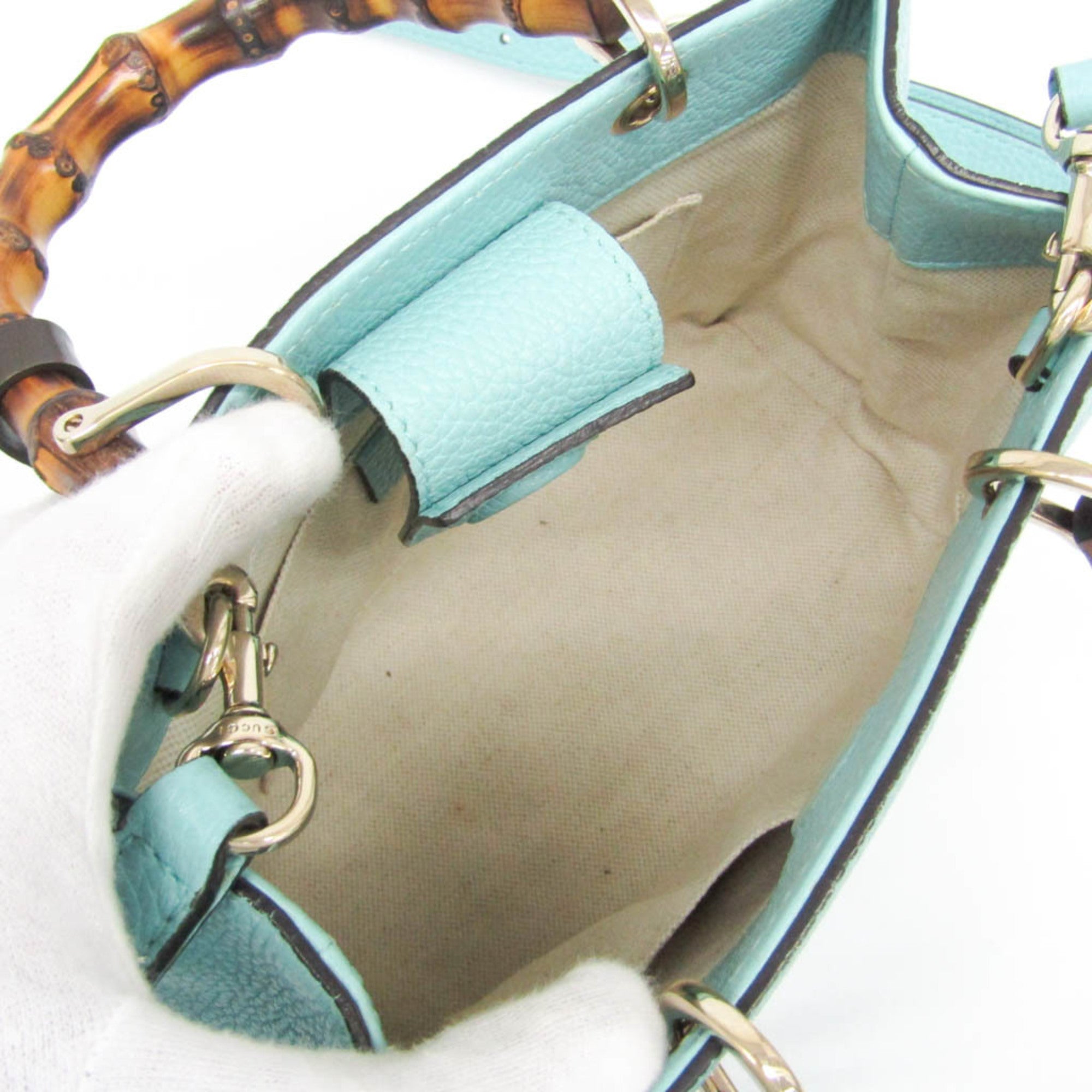 Gucci Bamboo Shopper Tote Leather Blue Leather Tote Bag Bag (Pre-Owned)