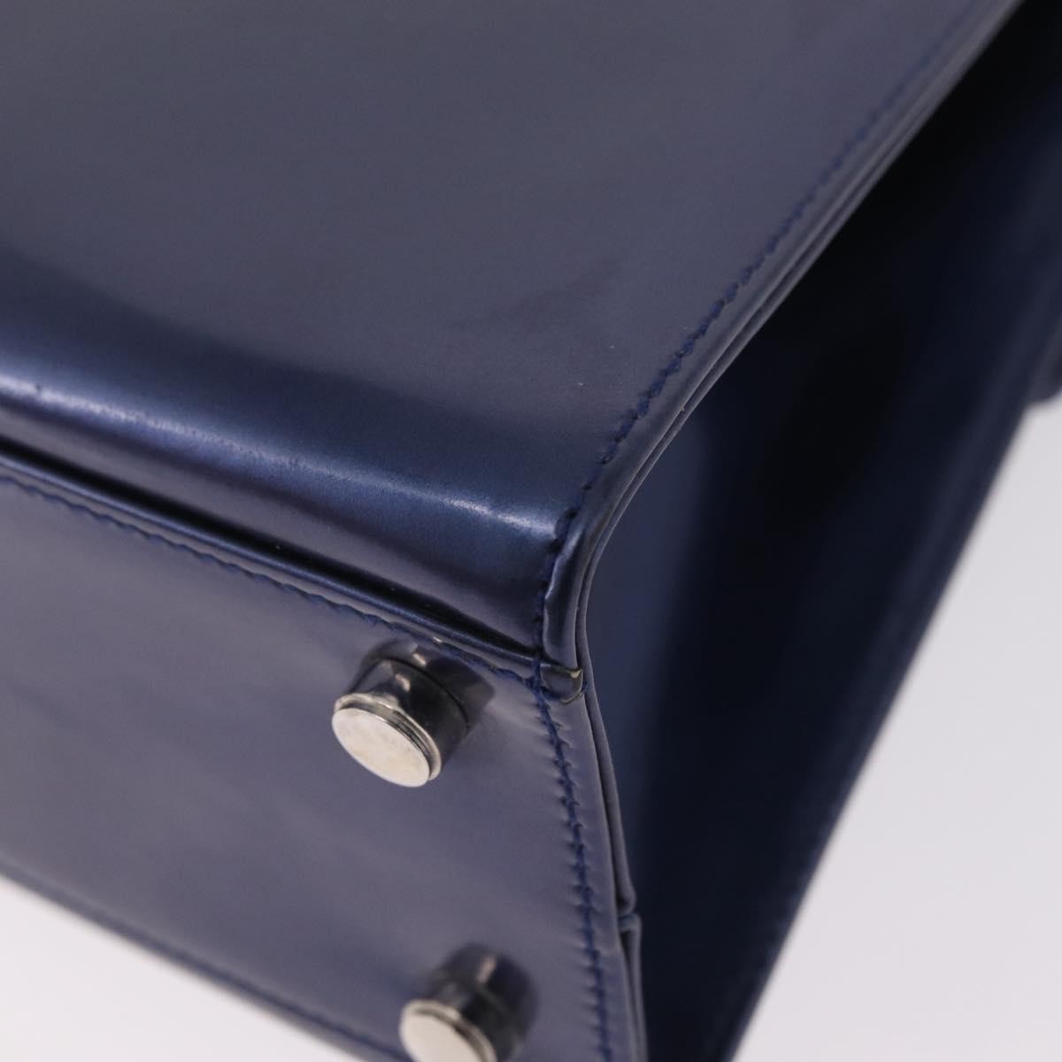 Salvatore Ferragamo Gancini Envelope Top Handle Leather Navy Patent_Leather Handbag (Pre-Owned)