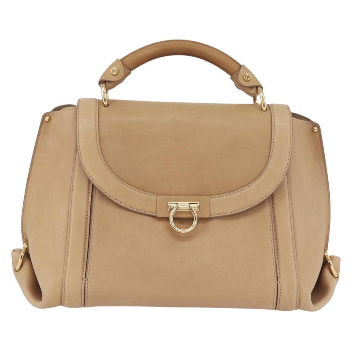 Salvatore Ferragamo Suzanna Satchel Smooth Leather Beige Leather Handbag (Pre-Owned)