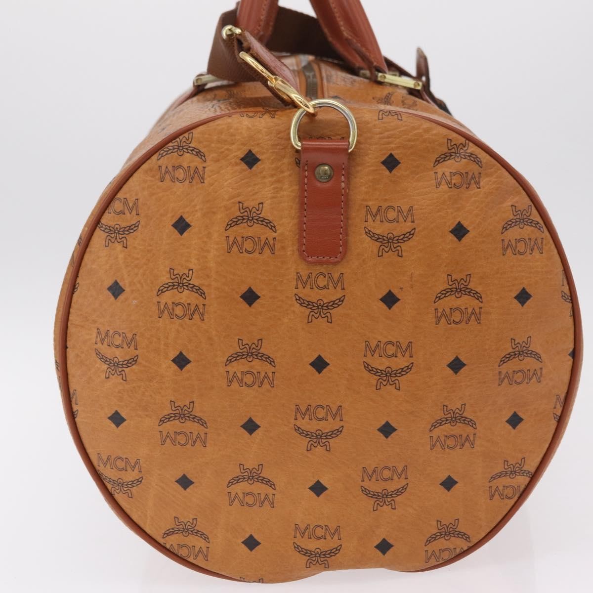 MCM Vicetos Logogram Boston Brown Leather Travel Bag Bag (Pre-Owned)