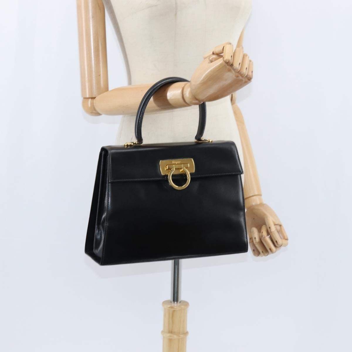 Salvatore Ferragamo Gancini Convertible Top Handle Leather Black Leather Handbag (Pre-Owned)