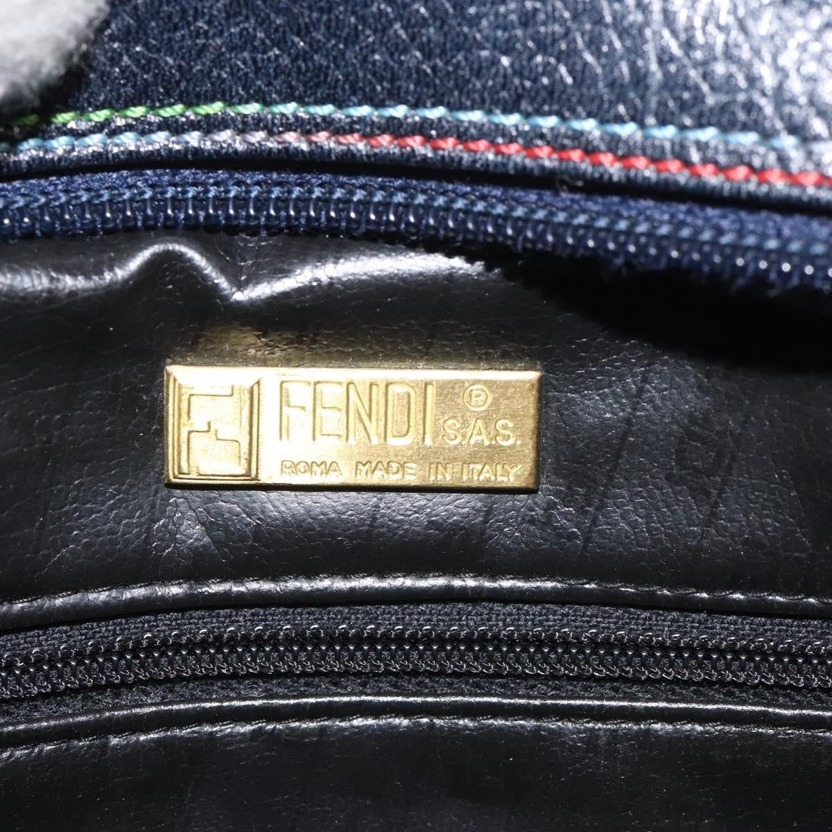 Fendi Vintage Zip Leather Navy Leather Shoulder Bag Bag (Pre-Owned)