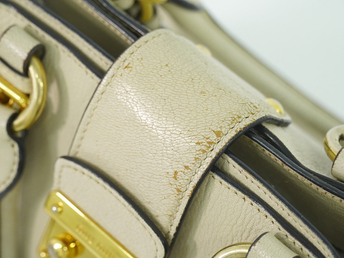 Miu Miu Madras Convertible Lock Leather Beige Leather Tote Bag Bag (Pre-Owned)