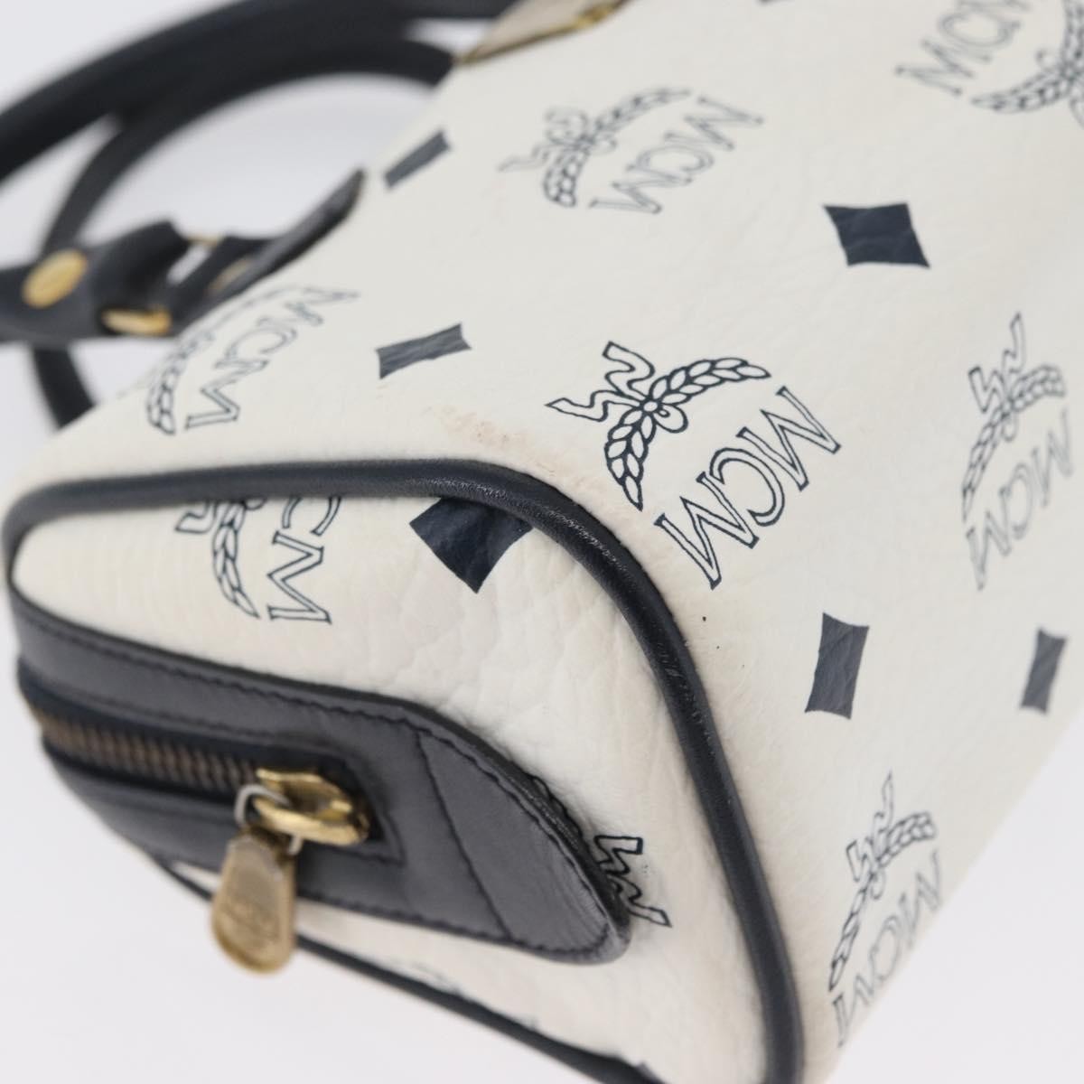 MCM Vicetos Logogram Boston White Leather Travel Bag Bag (Pre-Owned)
