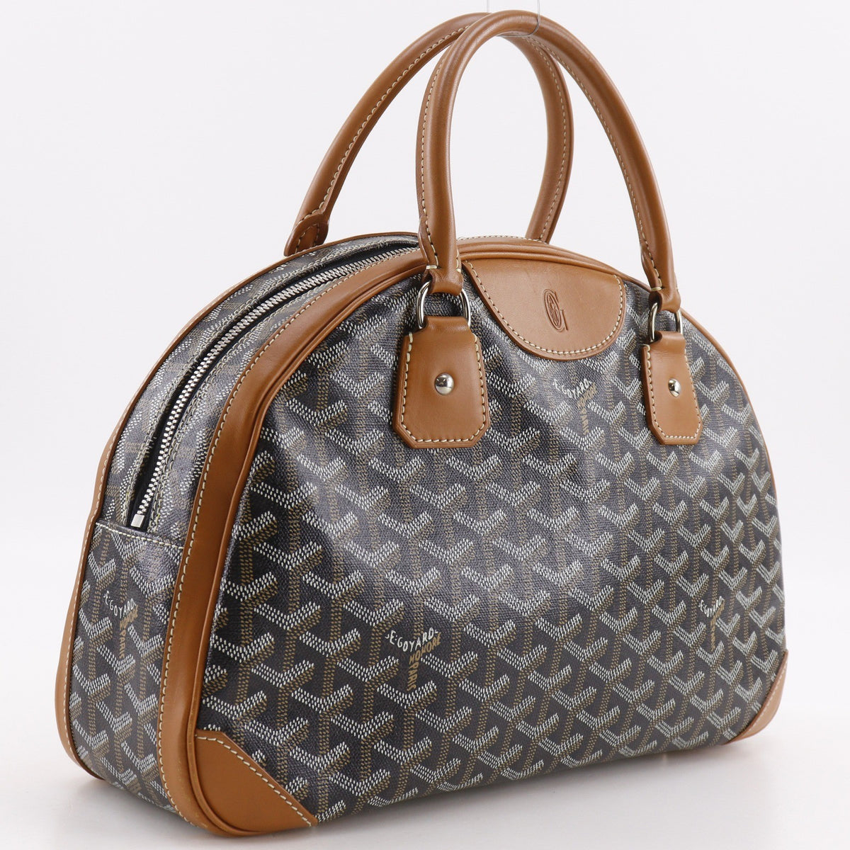 Goyard Saint Jeanne Coated Canvas Black Leather Handbag (Pre-Owned)