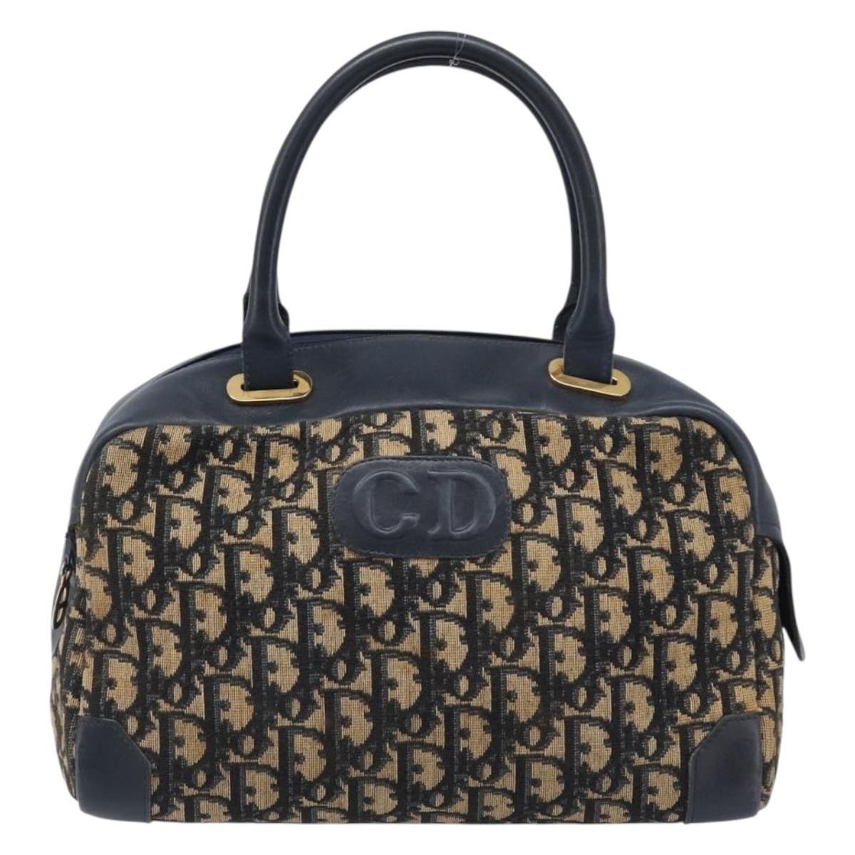 Christian Dior Detective Handle Leather Navy Canvas Handbag (Pre-Owned)
