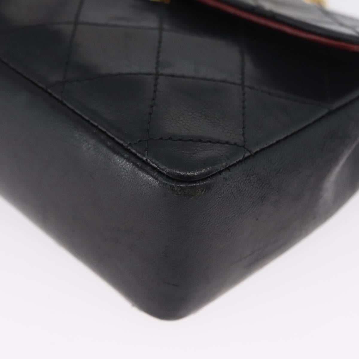 Chanel Vintage Square Cc Flap Quilted Lambskin Black Leather Shoulder Bag Bag (Pre-Owned)