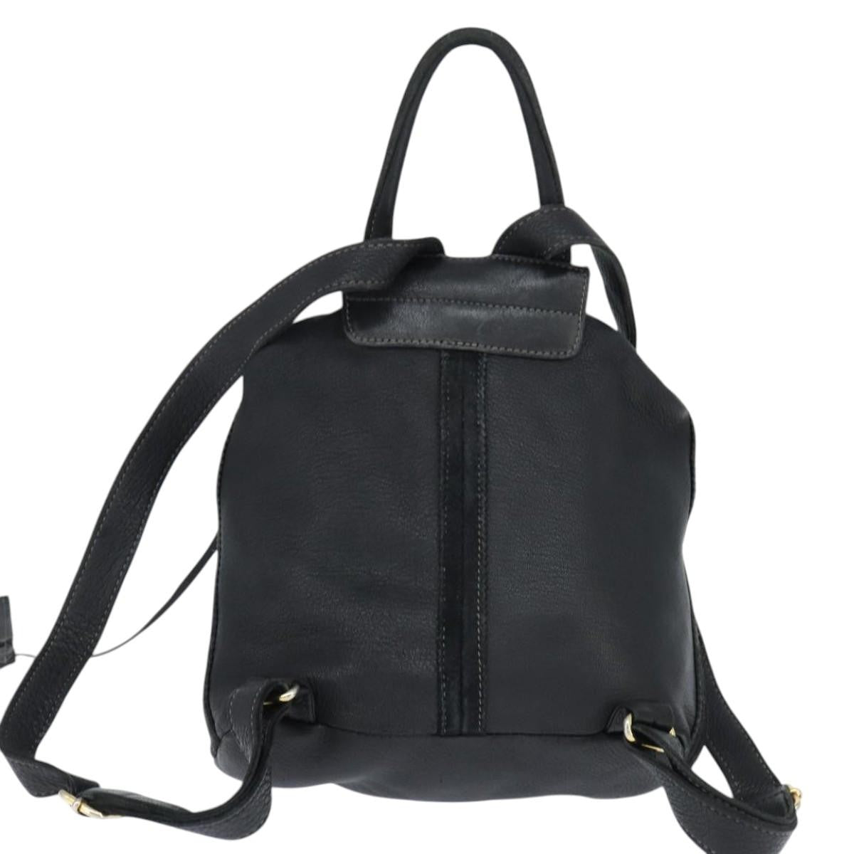 Fendi Logo Flap Drawstring Leather Black Leather Backpack Bag (Pre-Owned)