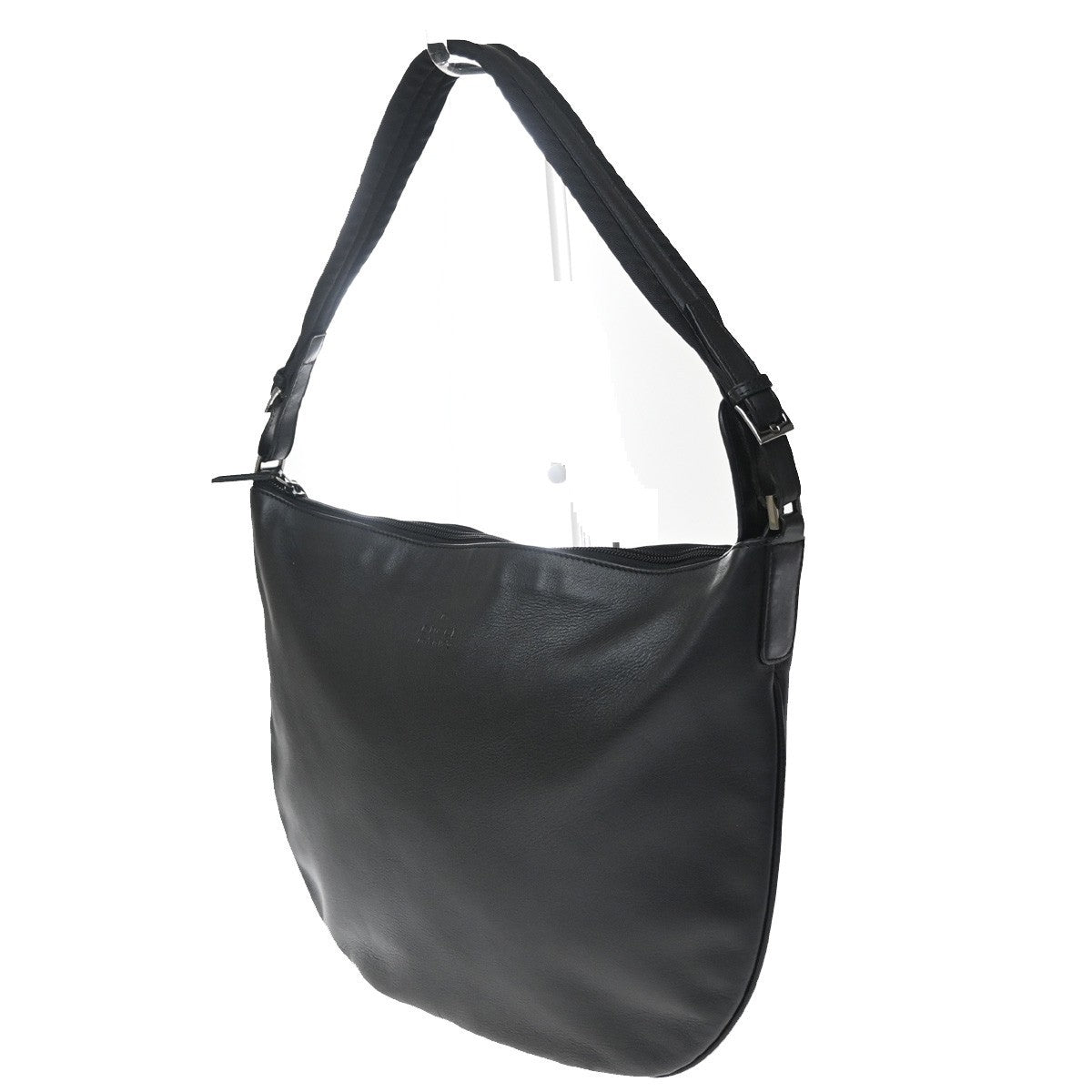 Gucci Vintage Web Half Moon Leather Black Leather Shoulder Bag Bag (Pre-Owned)