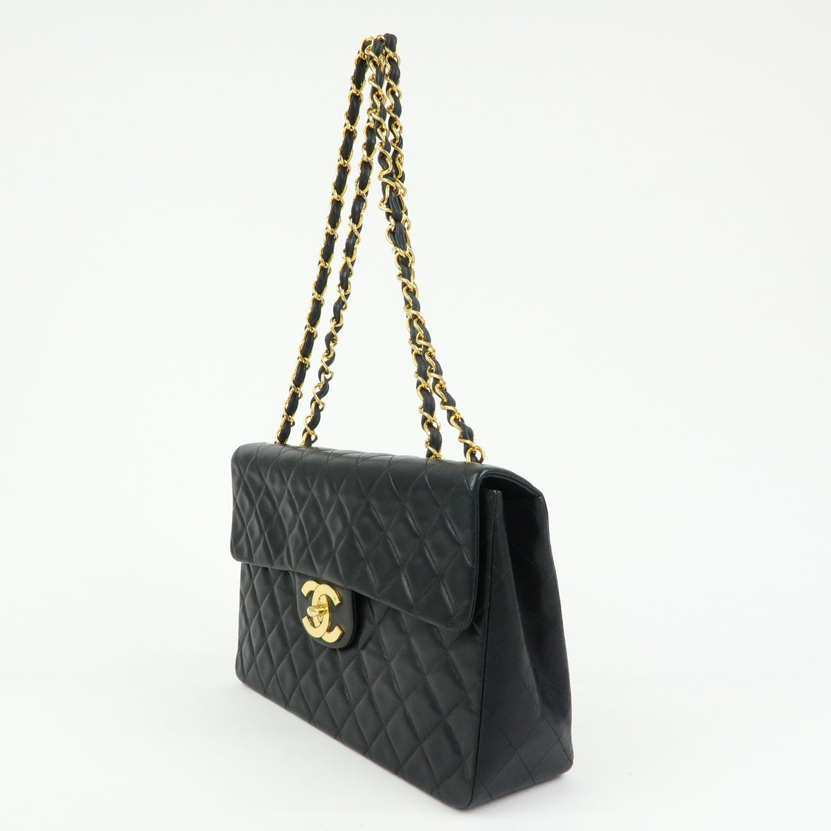 Chanel Vintage Timeless Cc Flap Quilted Lambskin Black Leather Handbag (Pre-Owned)