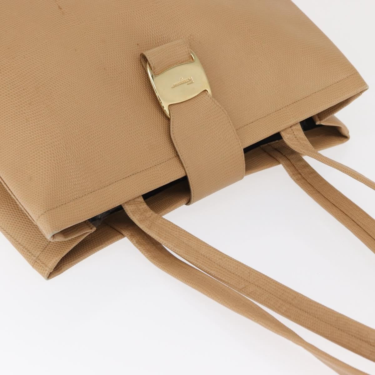 Salvatore Ferragamo Vala Tote Leather Beige Leather Tote Bag Bag (Pre-Owned)