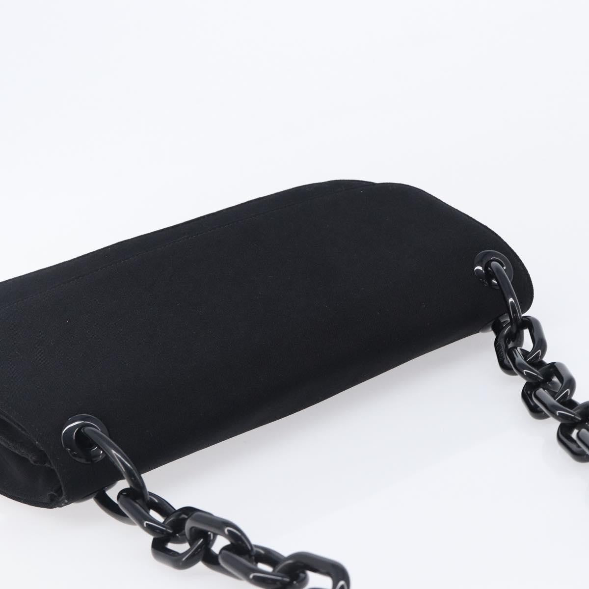 Prada Plastic Chain Flap Bag Canvas Black Cotton Shoulder Bag Bag (Pre-Owned)