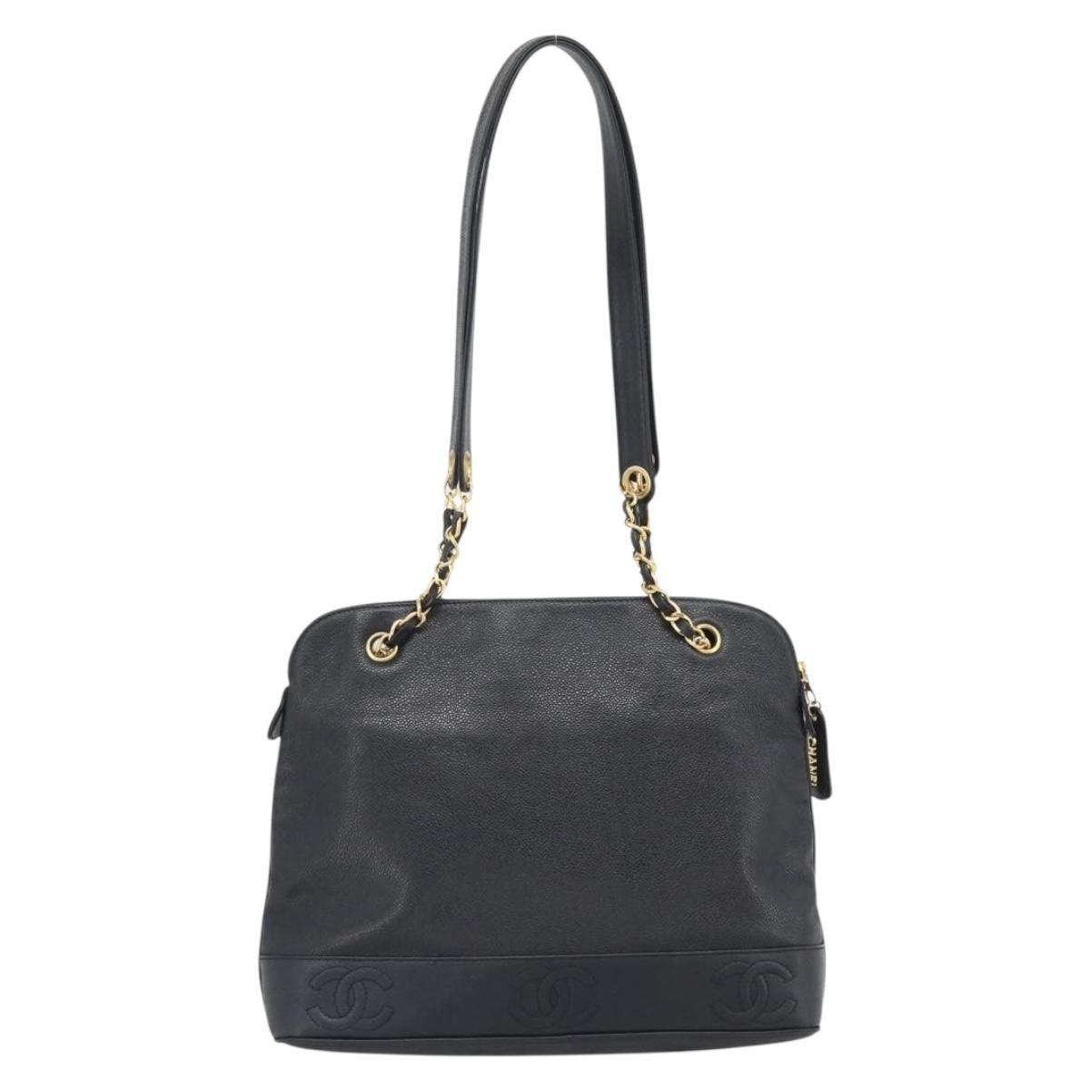 Chanel Triple Cc Chain Shoulder Caviar Leather Black Leather Shoulder Bag Bag (Pre-Owned)