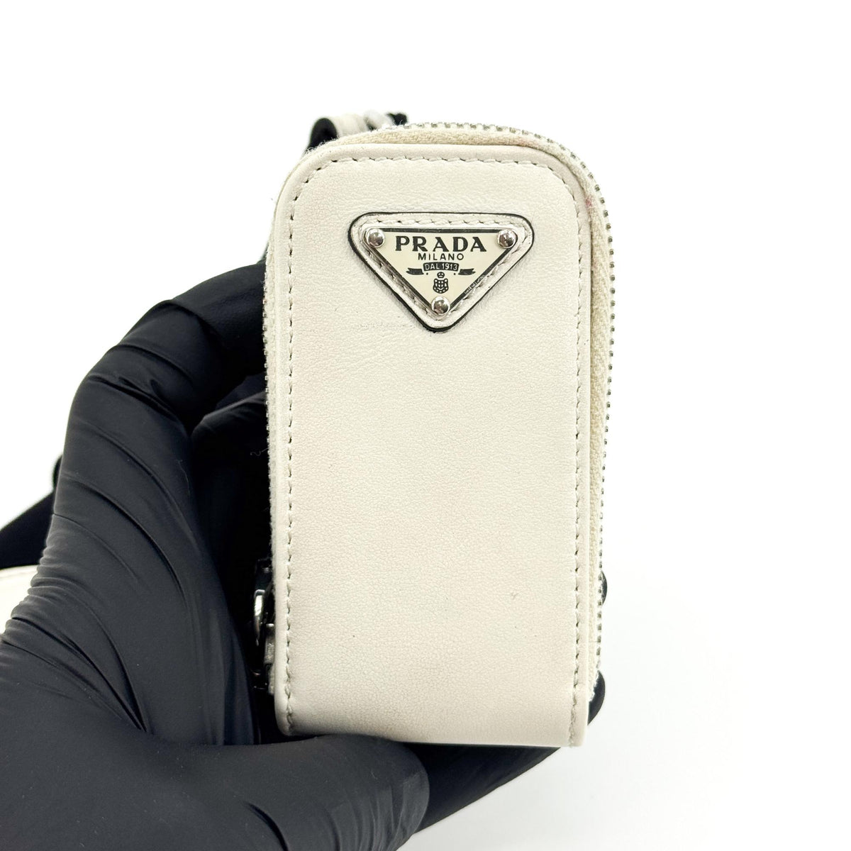 Prada Triangle Logo Zip Leather White Leather Crossbody Bag Bag (Pre-Owned)
