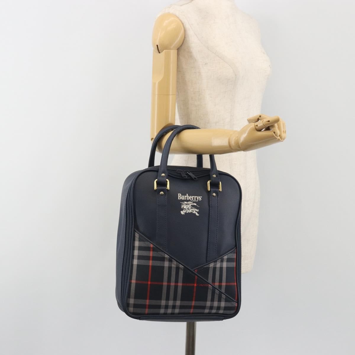 Burberry Nova Check Nova Check Canvas And Leather Navy Leather Handbag (Pre-Owned)