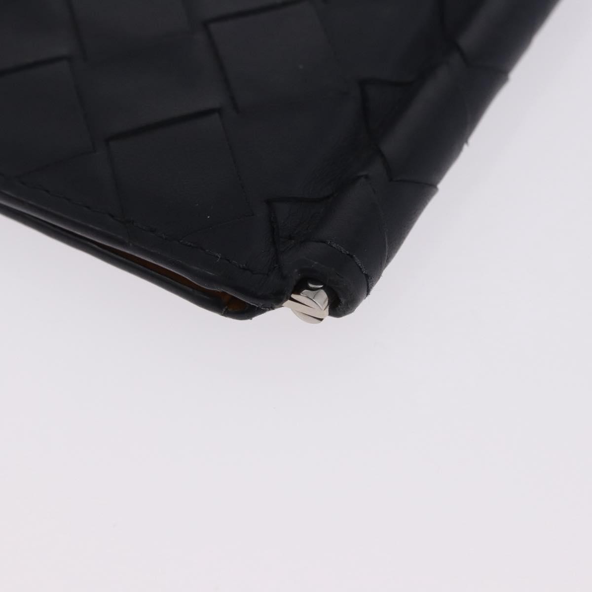 Bottega Veneta Bifold Card Holder Intercciato Leather Navy Leather Card Holders Accessory (Pre-Owned)