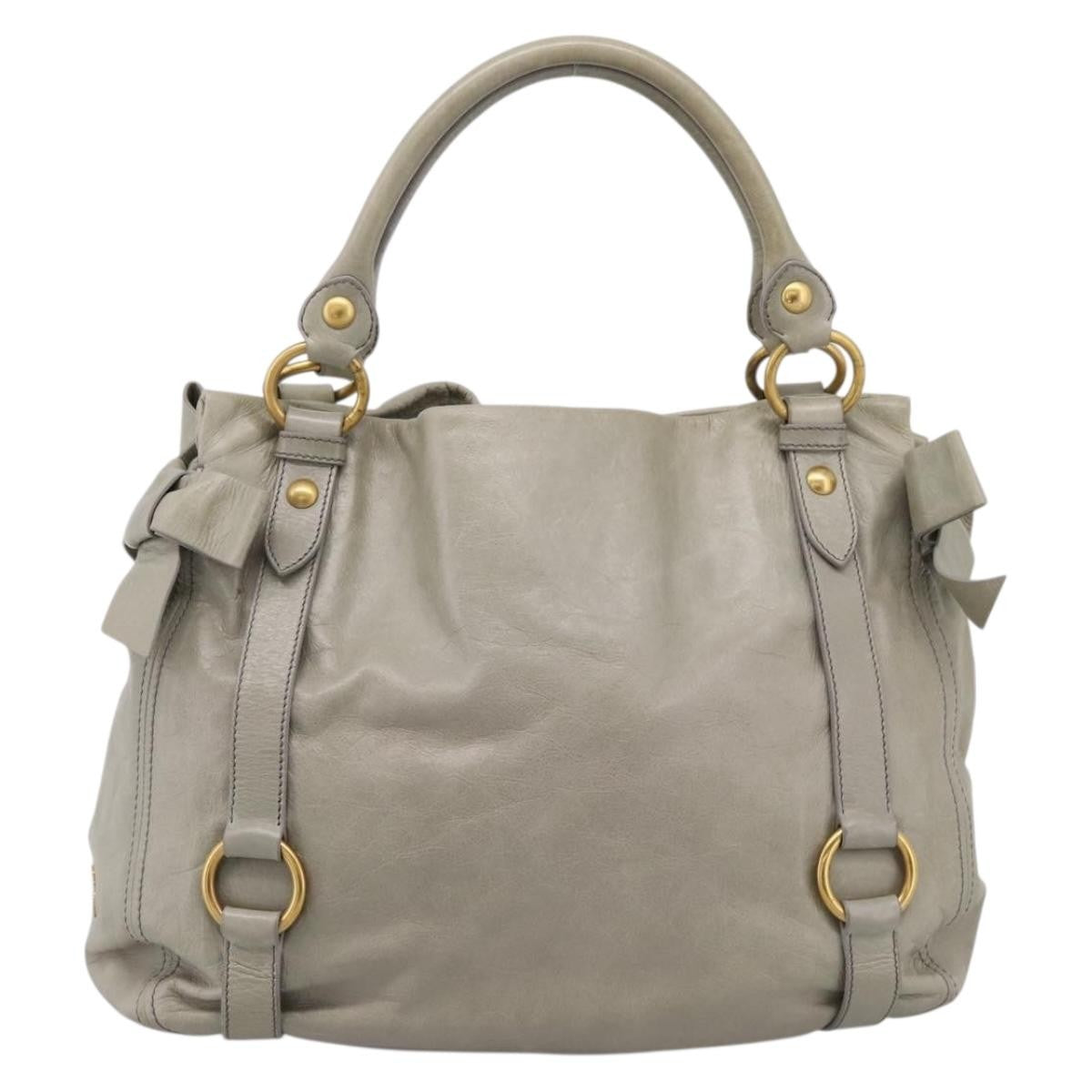 Miu Miu Bow Satchel Cervo Leather Gray Leather Handbag (Pre-Owned)
